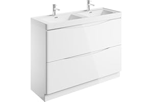 GO BATHROOMS Eaton White Floor Standing Vanity Unit Includes Double Resin Basin Bathroom Furniture Storage Unit 1200mm