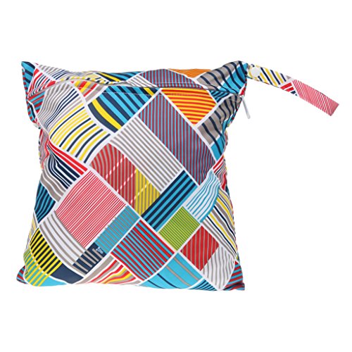 Baby Protable Nappy Reusable Washable Wet Dry Cloth Zipper Waterproof Diaper Bag with Colorful Checked Pattern