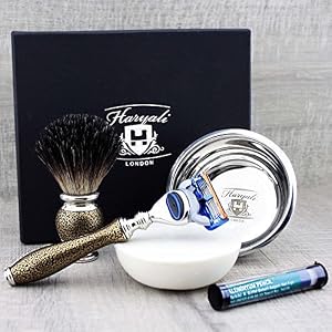 Black Badger Brush & Fusion Razor with Bowl & Soap.