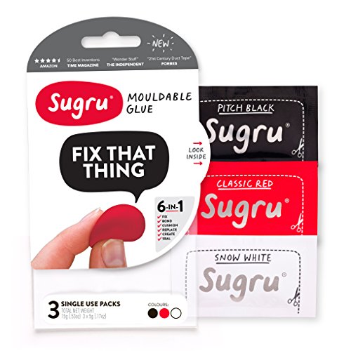 Sugru Formbarer Klebstoff : 3 x 5g Schwarz, Rot und Weiß