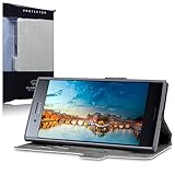 Xperia XZ Premium Tasche, Terrapin Leder Tasche Case Hülle im Bookstyle mit Standfunktion Kartenfächer für Sony Xperia XZ Premium Hülle Grau - 