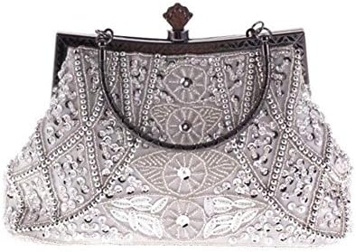 Women Bags Clutch Metal Dress Crystal Satin Beaded Embroidery Evening Party Wedding Cheongsam Bridesmaid Bride Handbag , silver
