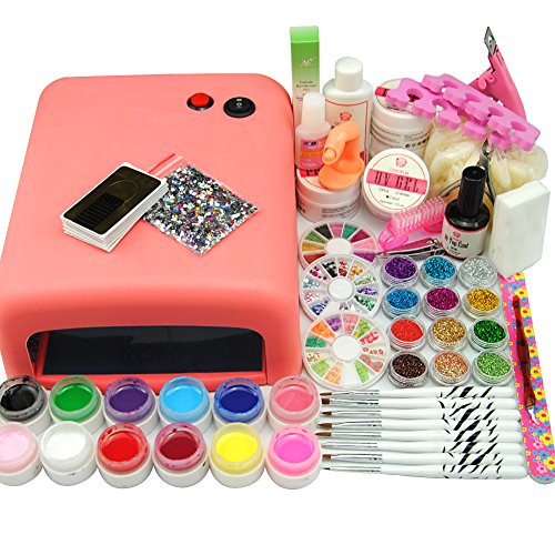 Coscelia Set Kit Unghie Arte 36W Lampada Nail Dryer 12 Colori Gel UV per Unghie Strass Sctillanti Decorazioni Nail Tools