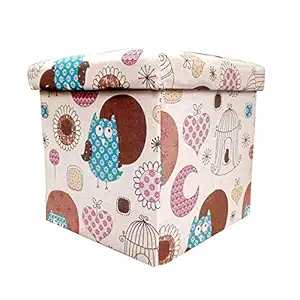 Sterling Stool for Living Room Storage Stools for Sitting Storage Box for Toys of Kids - Foldable Stool Owl Print (30 x 30 x 30 cm)