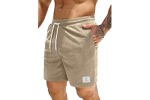 JMIERR Corduroy Shorts Herren Sommer Freizeit Leinen Stretch Baumwolle Elastische Taille mit Taschen