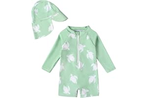 JiAmy Baddräkt med solhatt för småbarn, baby, pojke, långärmad baddräkt med dragkedja, rash guard, baddräkt i ett stycke, bad