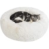Nepfaivy Anti-Stress Bed for Cats and Small Dogs &ndash; Relaxing and Washable Cushion, Dark Grey, M-50cm/19.7in