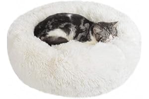 NEPFAIVY Panier Chien et Chat Moelleux Rond - Coussin Chat et Chien Anti Stress Apaisant en Peluche, Donut Lit Confortable Lavable pour Chat Chien Petit Moyen Taille (M, Blanc)