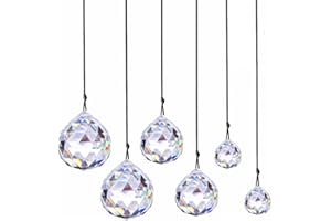 FGEN 6 pcs Décoration de fenêtre en cristal,Pendentif Prisme de Cristal,Cristal Prism Suncatcher,Pendentif en cristal de jardin,Pendentif cristal suspendu une corde