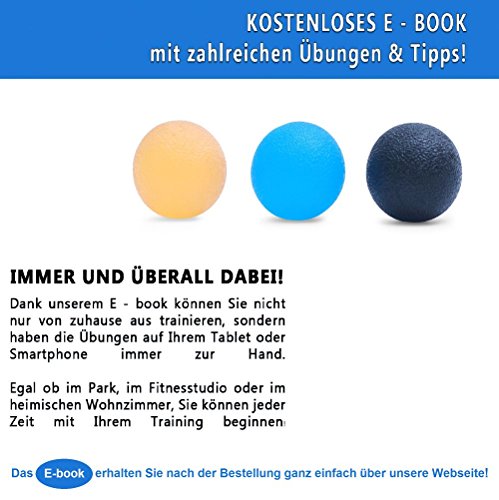 Premium Handmuskeltrainer „Strong Grip“ von Sportastisch :: 3 hochwertige Stressbälle im Set:: einstellbare Fingerhantel :: in geprüfter Qualität :: verschiedene Härtegrade der Schaumstoffbälle bis 20 kg :: ideal für Kletterer, Bodybuilder, bei Stress, Rheuma oder nach Schlaganfall:: optimal als Handtrainer, Unterarmtrainer, Fingertrainer, Handgelenk trainer :: Durchmesser 5cm, auch für Kinder geeignet :: BONUS E-book „Handtraining“ :: inklusive 3 Jahren Sportastisch Produktgarantie - 3