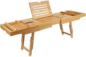 LANTUS Plateau de Bain en Bambou, Pont de Baignoire Extensible, Etagère à Baignoire de Salle de Bain avec Plateau de Rangement et Porte-Savon, Baignoire et Plateau de Lit, 75-109cm*23*4.5cm