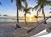 Produktbild PMP-4life XXL Poster Strand Hängematte vor Sonnenuntergang am Meer HD 140cm x 100cm Hochauflösende Wanddekoration Natur Bild für Wandgestaltung Wandbild | Fotoposter Karibik Sonne Sommer Palmen |