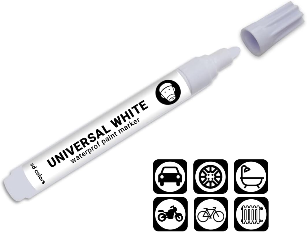 SD COLORS Rotulador de Pintura Universal Blanco - Resistente al Agua para Reparación de Astillados, Arañazos en Coche, Metal, Madera, Plástico, Ventanas, Marcos y Puertas