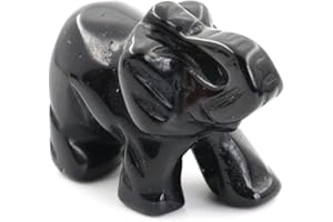 Ouubuuy Natural Black Obsidian Crystal Elephant Stone Gemstone Ornament Reiki Healing Crystal Gift 1.5 inch