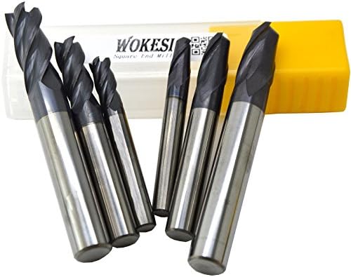 Wokesi 4mm 6mm 8mm Cutting Dia,Suqare Nose End Mill and Ball Nose End Mill Set,Pack of 6,HRC45,TiAlN Coated,Solid Carbide,CNC Lathe Router Bits Milling Tools (4mm+6mm+8mm HRC45)