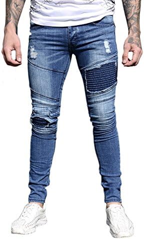 Eto Jeans Mens Designer Super Skinny Stretch Distress Rip Biker Style Slim Denim