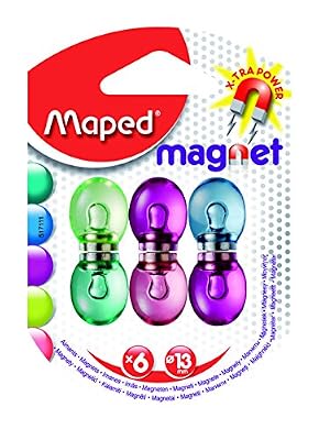 Maped 517111 Blister de 6 Aimants Translucides Bleu/Vert/Violet/Rose/Jaune