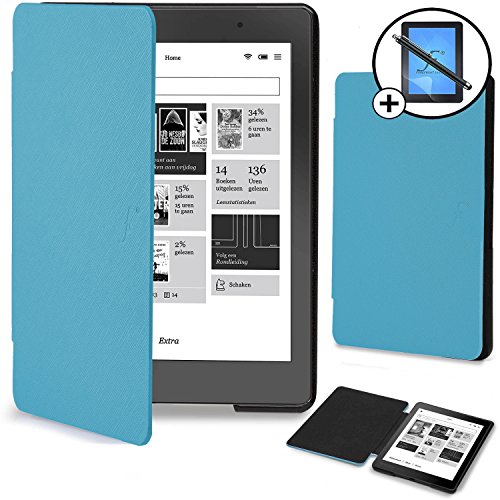 Forefront Cases Kobo Aura Edition 2 (Modelo 2016) Funda Carcasa Stand Smart Case Cover - Ultra Delgado Ligera Protección Completa del Dispositivo - Auto Sueño/Estela + Lápiz y Pantalla (Azul Claro)