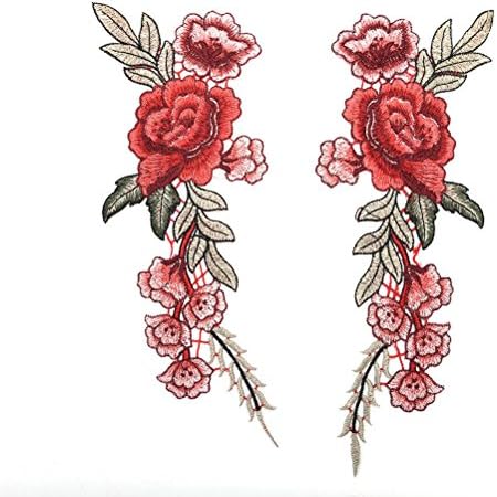 1 Pair Embroidered Flower Iron On Patches Clothes Dress Floral Neck Collar Sewing Applique Patch Badge Craft Decaration Mother's Day Gift