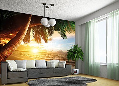 Fototapete Sonnenuntergang am Meer Wandbild Dekoration Karibik Palm Beach Paradies Strand Sonne Urlaub Reisen Natur Insel | Foto-Tapete Wandtapete Fotoposter Wanddeko by GREAT ART (336 x 238 cm) - 6