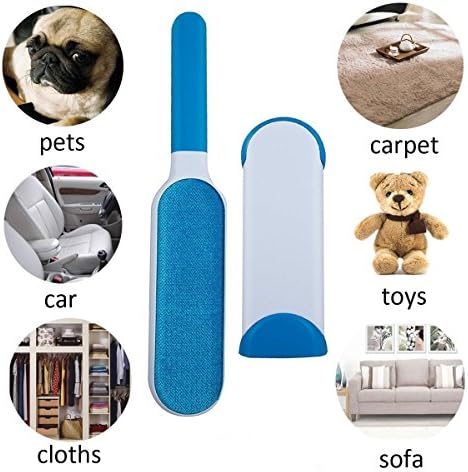 Pet hair remover brush, reusable with self-cleaning base, including travel size brush
