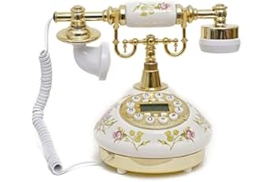 Designo New Replica Antique Telephone, Vintage Retro landline house home phone handset, corded machine Golden fashion 60s classic dial set BT antik
