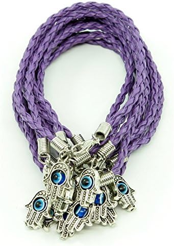 Kabbalah Jewelry BraceletsLot of 10 - "Lucky" HAMSA Purple String Kabbalah Bracelets with Braided String and Rotating "Evil Eye" Hamsa Hand - Jewish Judaica Amulet Pendant Jewelry