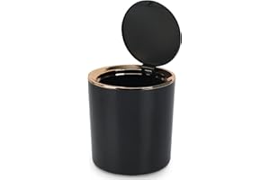 WOUMON Pattumiera da Tavolo con Coperchio,Mini Cestino da Scrivania in Plastica per Cucina, Camera da Letto, Bagno, Scrivania, 14.3 * 15cm (Nero)