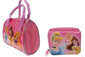 ACHARACTERSHOP Disney Princess Cinderella, Belle and Aurora Bag and Purse Gift Set Pink