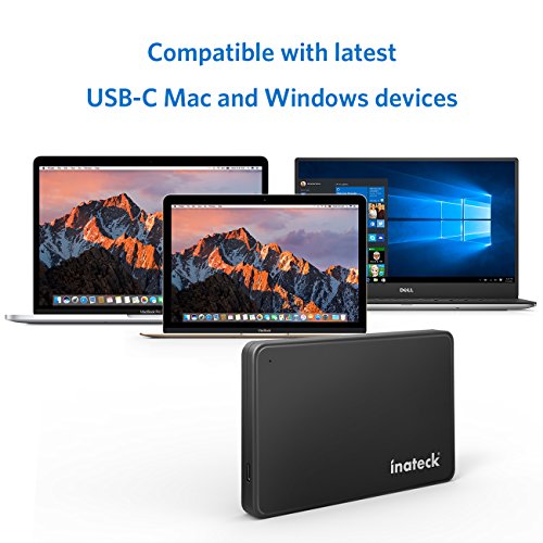 Inateck USB-C 3.1 2,5-Zoll externes HDD Hard Drive Disk festplatten Gehäuse Hülle mit USB-C Schnittstelle Optimiert für SSD/HDD, Unterstützt SATA III/II/I Werkzeugloses Design – Schwarz - 6