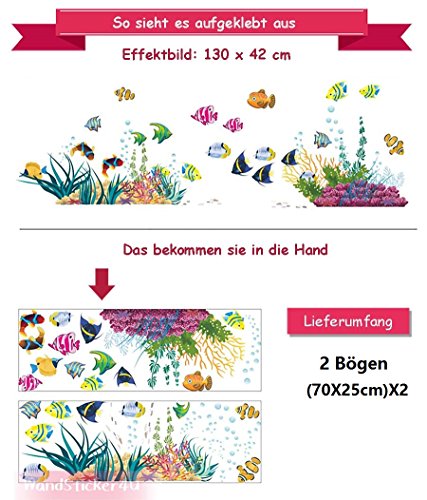 WandSticker4U- Wandtattoo „Unterwasserwelt“ bunt | Effektbild:130x42cm | Meer Fische Aquarium Unterwasser See Ozean | wasserfeste Wandsticker Fliesen Sticker Aufkleber Deko für Kinderzimmer Kinder Badezimmer Bad - 4