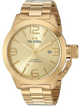 TW Steel Canteen Unisex Quarzuhr mit goldenem Zifferblatt, Analoganzeige, Silber und Rose goldenes Armband