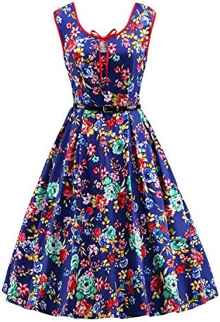 iLover Women's 40s 50s 60s Vintage Hepburn Style Dress Swing Party Cocktail Ball Gown Printing Dresses