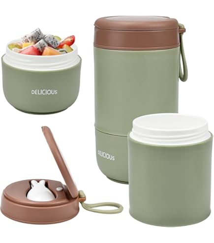 Tazza Termica Muesli 800ml - Con Cucchiaio E Coperchio 2 In 1 | Per Colazione, Yogurt, Viaggio | Rosa