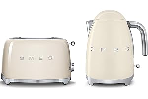 Smeg TSF01CRUK KLF03CRUK | 50's Retro Style Aesthetic | 2 Slice Toaster and Kettle Set in Cream