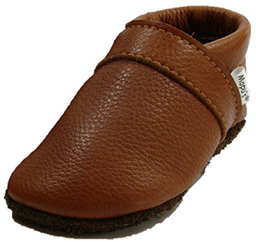 Mopu's® Krabbelschuhe - Lederpuschen in uni cognac - handgemachte Markenqualität aus Deutschland