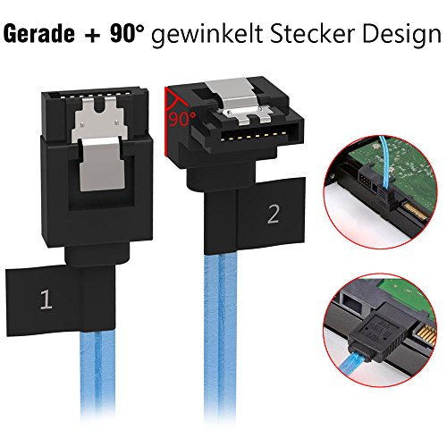 ORICO SATA Kabel 30cm – 60cm SET 4X L – Typ 6Gb für Festplatten Gerade + Stecker Im rechten Winkel, BW90 - 2