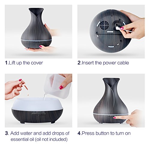 Aroma ätherisches öl diffusor,OliveTech 400ml Ultraschall kühl Nebelbefeuchter mit LED Leuchten Farben wechseln für Zuhause, Yoga, Büro, Spa, Schlafzimmer, Babyzimmer-Holzmaserung - 3