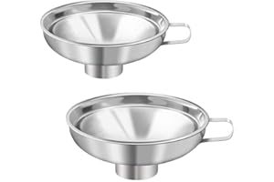 QIQIQIAQIA 2Pcs Stainless Steel Jam Funnel with Handle Wide-Mouth Canning Funnel Wide Mouth Jars Jam Making Funnels Liquid,Oil,Powder Solid Particle Filling Funnel(Large*1,Medium*1)