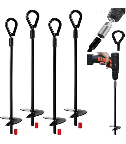 Bodenanker-Set – 4 Spiralförmige Anker + Stahldrahtseile Für Trampolin, Zelte & Garten