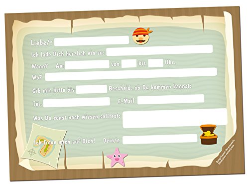 12 Einladungskarten zum Kindergeburtstag – Motiv Pirat – für Kinder, Jungen, Mädchen, Party Feier Geburtstagseinladungen im Set - 2