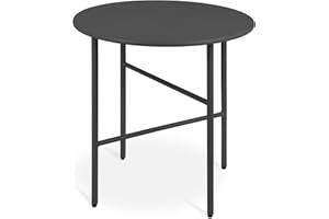 bomoe Mesa Auxiliar Redonda Metal Negro Ø 44 cm Tablero Resistente a los Arañazos - Mesa de Centro de Salón Estable Mesa de Jardín Ligera para Interior y Exterior - Mesilla de Noche Dormitorio Finn