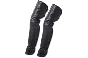 Waroomss Leather Electric Genouillères Longues De Moto,Genouillère Moto Cross Protection Genouillère Moto Cuir Manches Jambières Protège Tibias pour Les Courses De Moto Hors Route