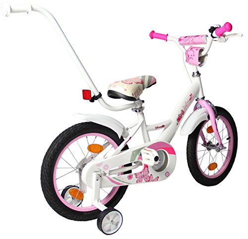 Clamaro ‚Butterfly 2017‘ Kinderfahrrad 12, 16 oder 20 Zoll für Mädchen mit Schiebestange und Stützrädern, inkl. Rücktrittbremse gemäß DIN EN 14765:2005, Mädchenfahrräder für 3, 5 oder 6 Jährige – Farbe: Butterfly Weiß/Rosa - 4