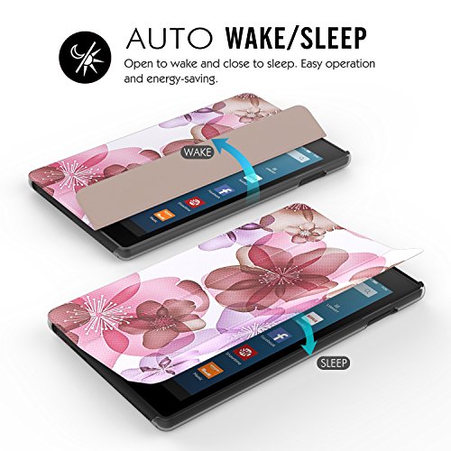 MoKo Hülle für All-New Amazon Fire 7 Tablet (7 Zoll – 7. Generation, 2017 Modell) – Ultra Slim Lightweight Schutzhülle Smart Cover Case mit Auto Sleep/Wake up Funktion, Standfunktion für das neue Fire 7 2017, Blumen Violett - 7