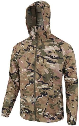 Army Green Camouflage T-shirt With Hat Zipper Running T-shirt Men Outdoor Leisure Sport Top Rashgard Men's Sportswear ,CP,M