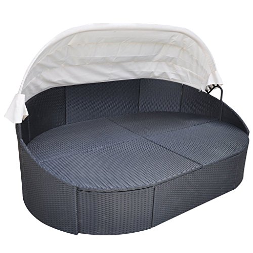 vidaXL Poly Rattan Sonnenliege Sonneninsel Gartenmöbel Strandkorb Garten Lounge Muschel - 3