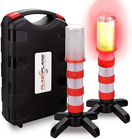LED Emergency Roadside Flashing Flares Safety Strobe Light - Road Warning Beacon , Magnetic Base, Detachable Stand, Storage Case (1 Cases = 2 PCS, Battery Not Included)