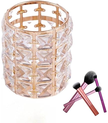 Tiardey Kristall Make-up Pinselhalter – Silberner Metallhalter Mit Acryl-Diamant-Design (12x9 Cm)