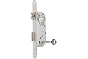Vachette Serrure à encastrer à clé, axe 40 mm, coffre 135 mm, Certifiée NF Niveau 2 - D25 Réversible sans démontage, Têtière bouts ronds - Porte intérieure chambre, bureau - Blanc, Gâche, 1 Clé inclus
